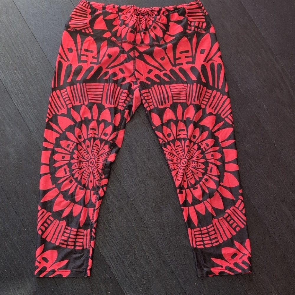 Mara Hoffman Coral Red and Black Patterned Leggings